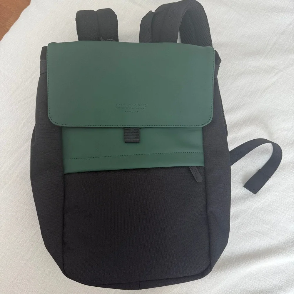 Duchamp London Backpack Green Black‎ Flap School Travel Bag - DEFECT